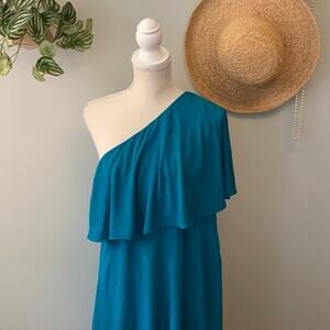 Loft Teal Blue One Shoulder Viscose Dress ❤️ Size 6
